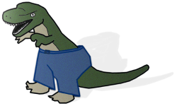 Dinosaur wearing trousers